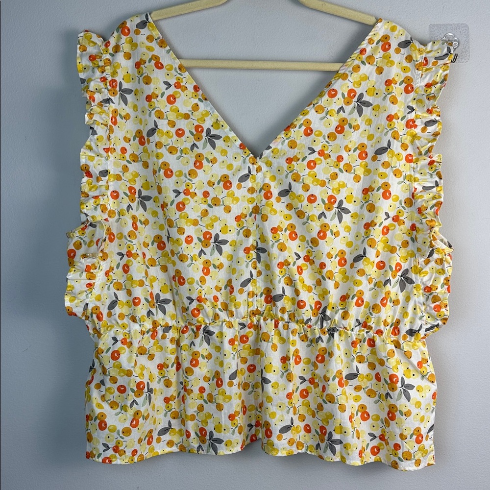 NEW ModCloth Fruit Print Ruffle Sleeveless Tank Top Cotton Peplum Blouse Size 2X - Picture 10 of 16